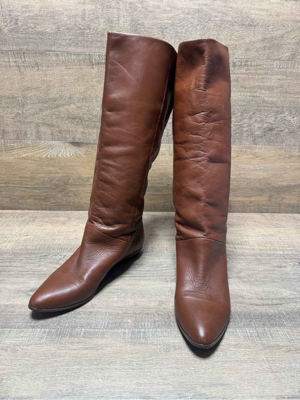 Nine West Brown Leather Knee-High Pointed Toe Boots